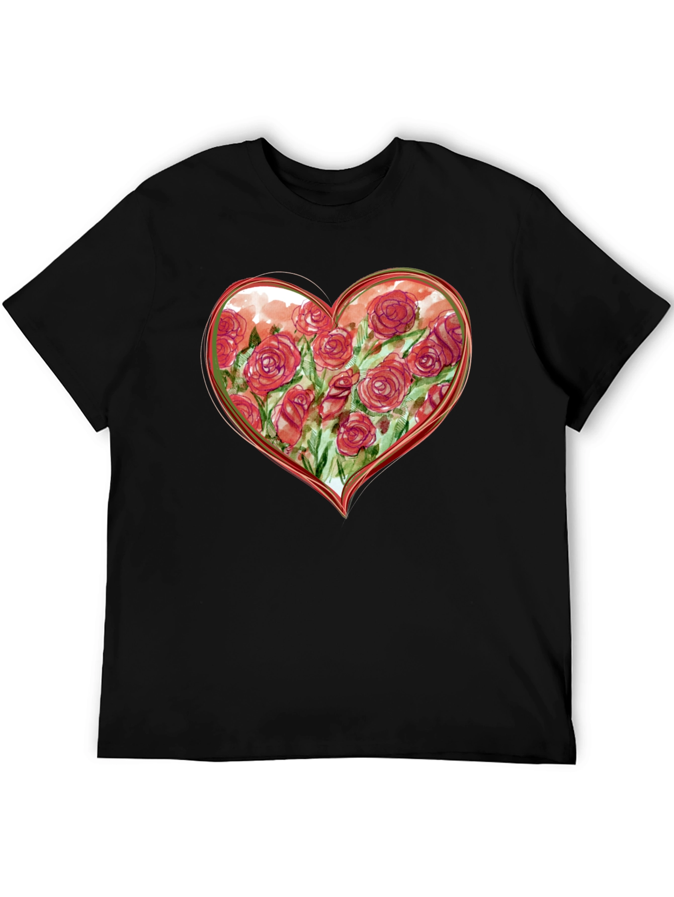 Floral Heart Graphic Tee - Romantic Black T-Shirt