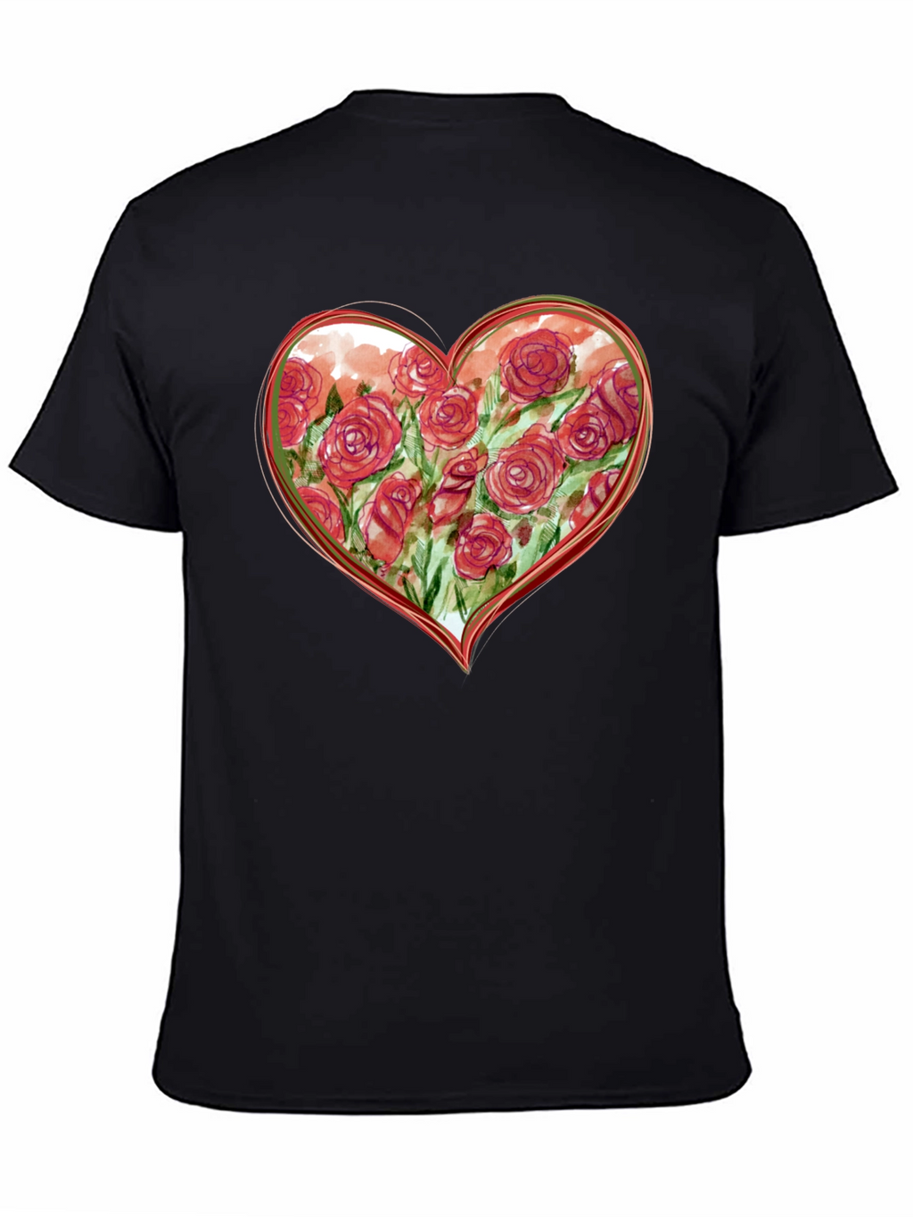 Floral Heart Graphic Tee - Romantic Black T-Shirt