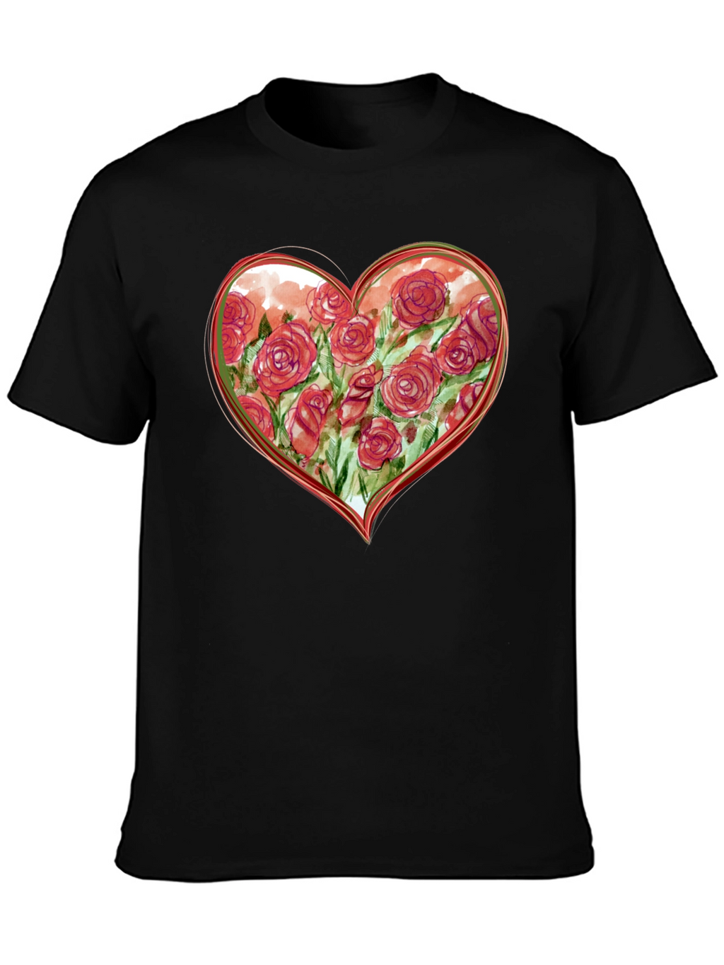 Floral Heart Graphic Tee - Romantic Black T-Shirt
