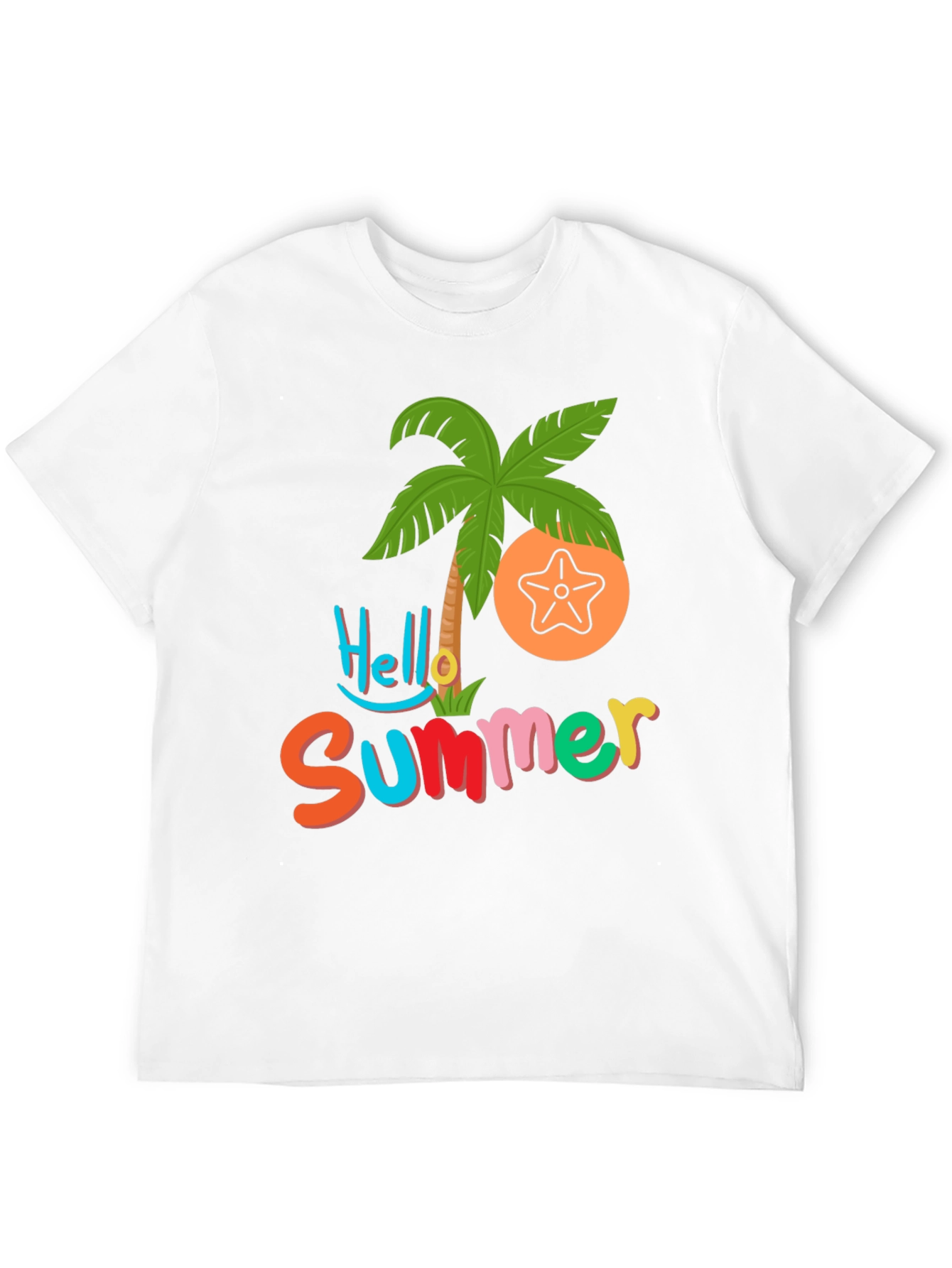 Hello Summer T-Shirt - Tropical Palm & Starfish Design