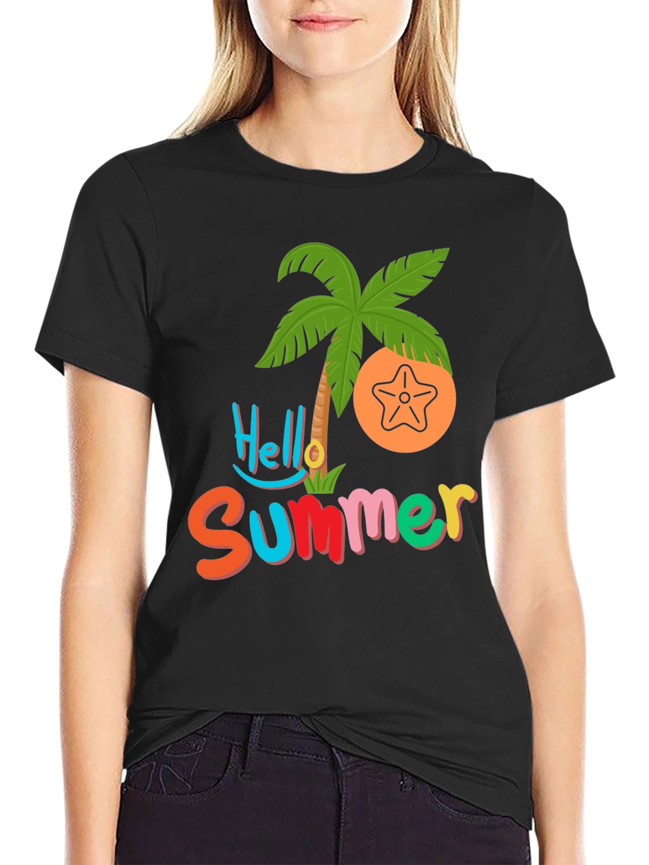 Hello Summer T-Shirt - Tropical Palm & Starfish Design
