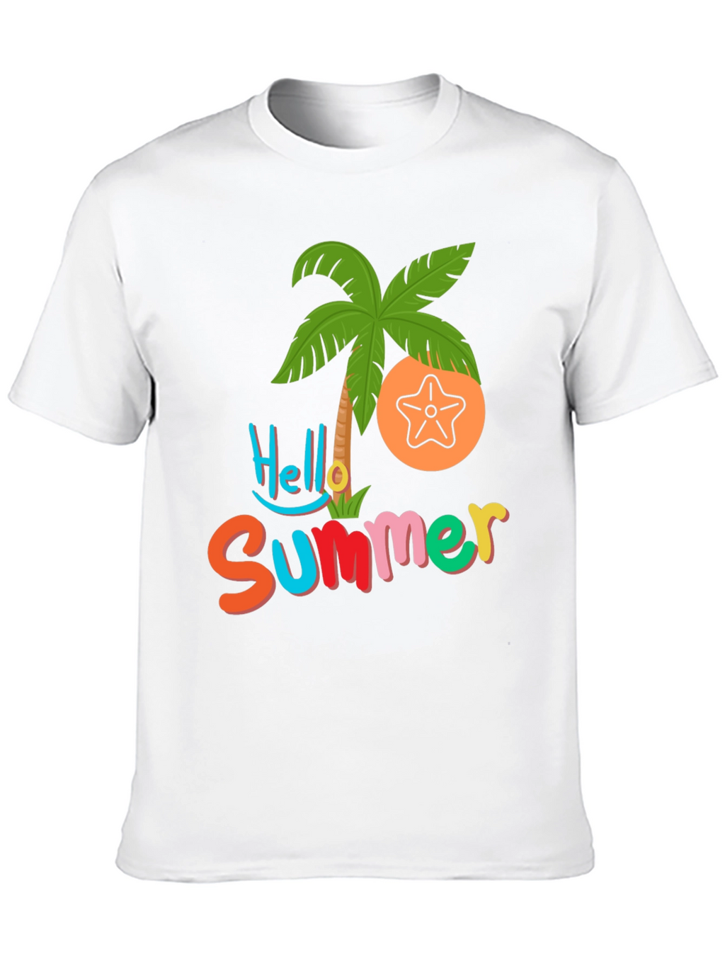 Hello Summer T-Shirt - Tropical Palm & Starfish Design