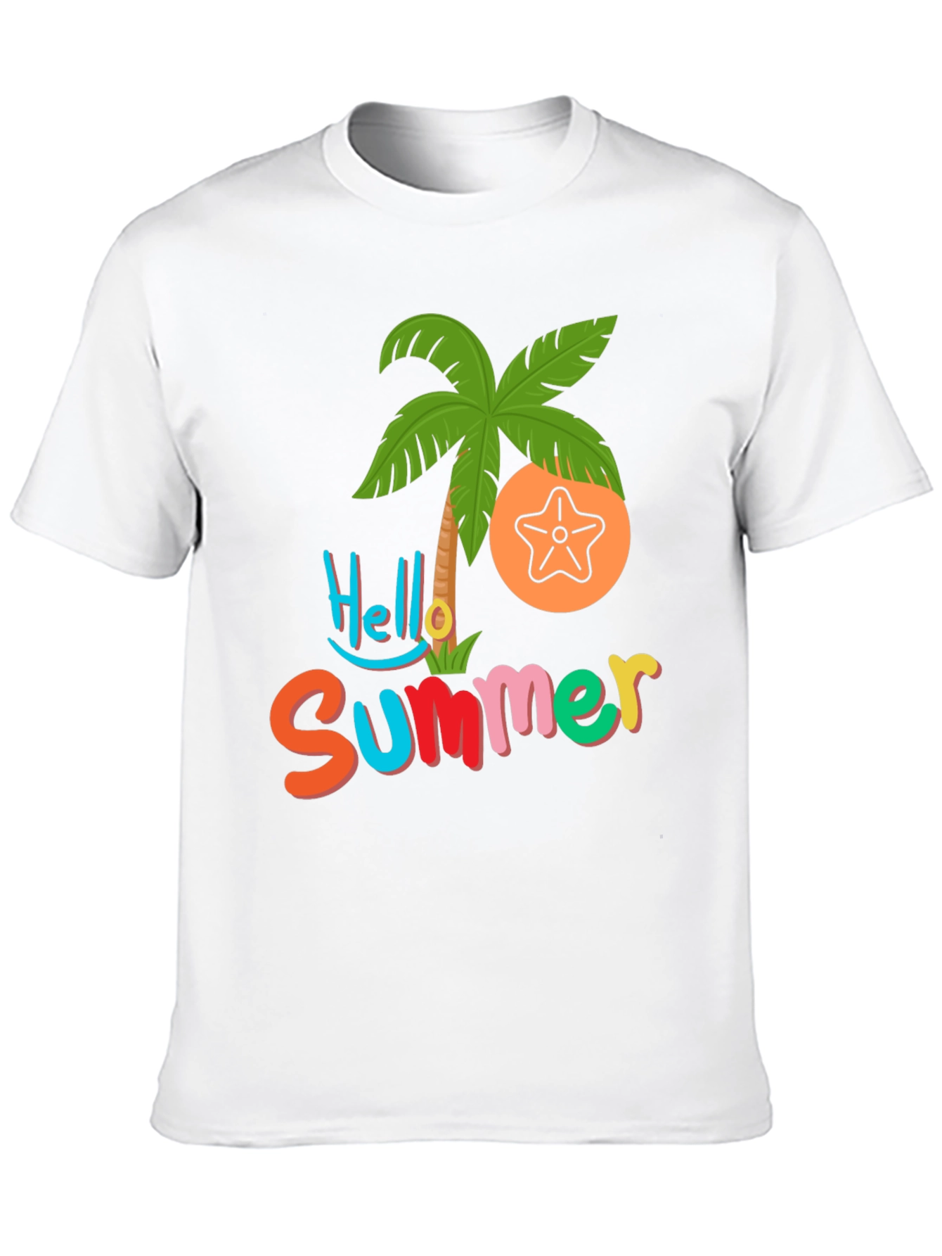 Hello Summer T-Shirt - Tropical Palm & Starfish Design