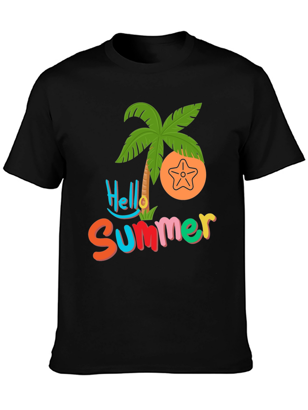 Hello Summer T-Shirt - Tropical Palm & Starfish Design