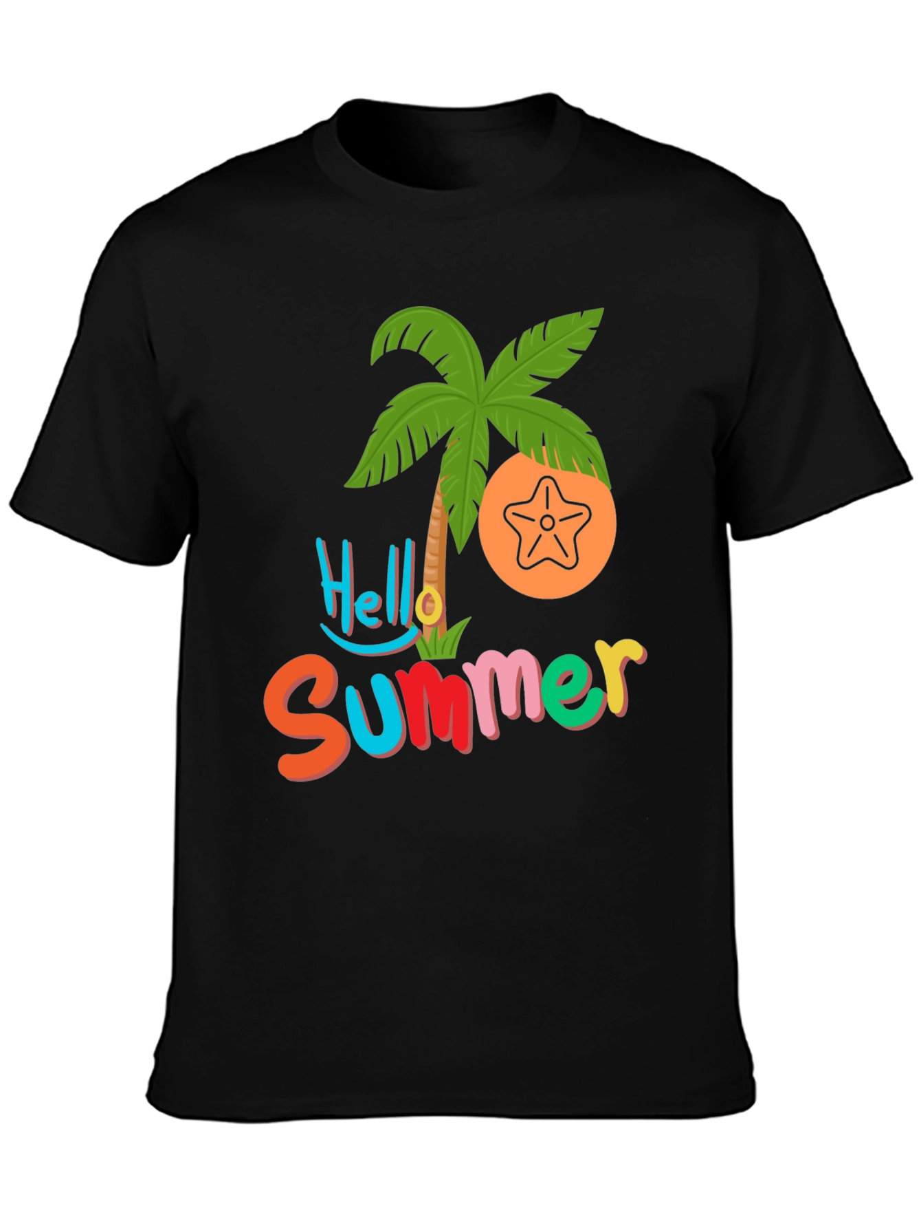 Hello Summer T-Shirt - Tropical Palm & Starfish Design