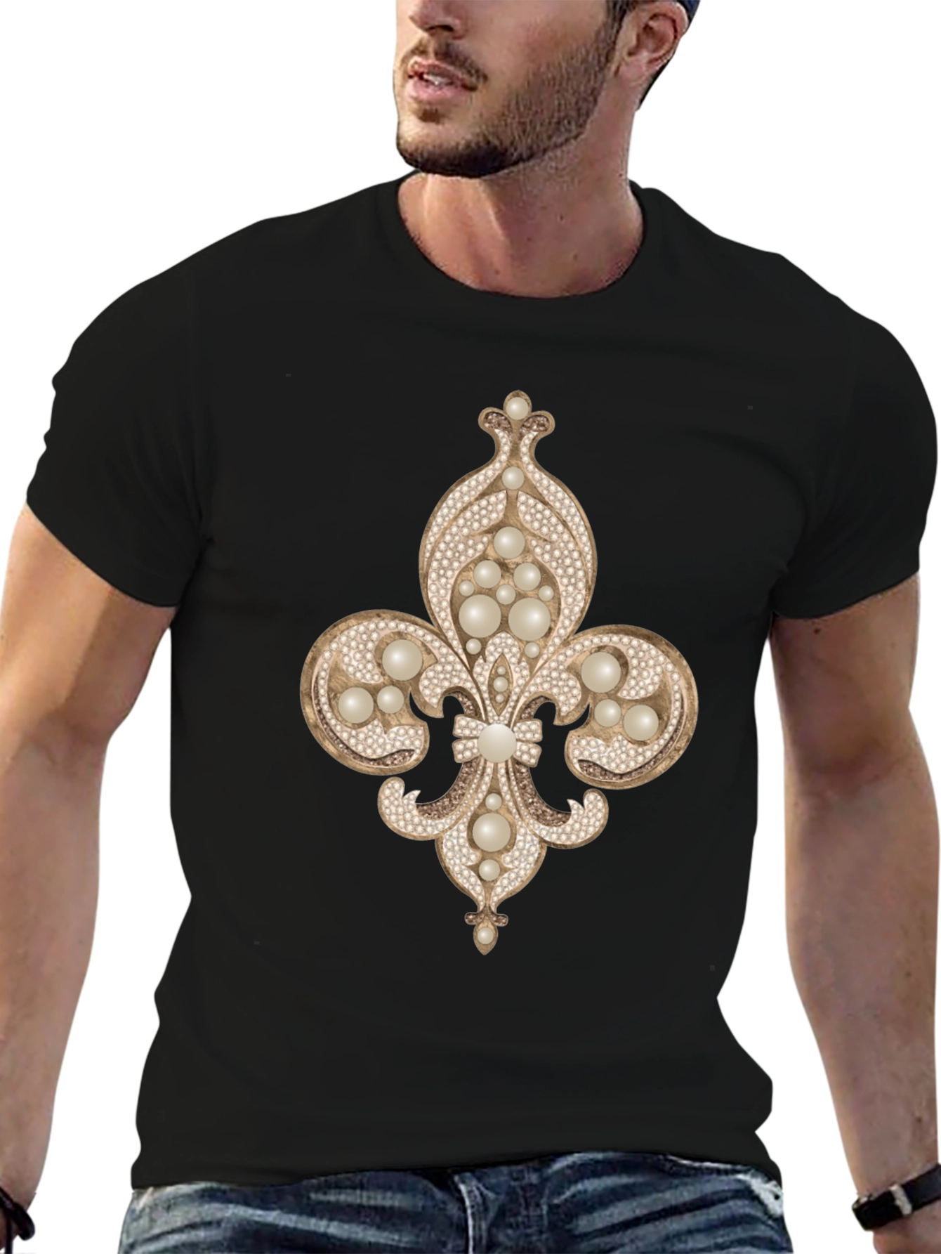 Fleur-de-lis Jewel Embellished T-Shirt