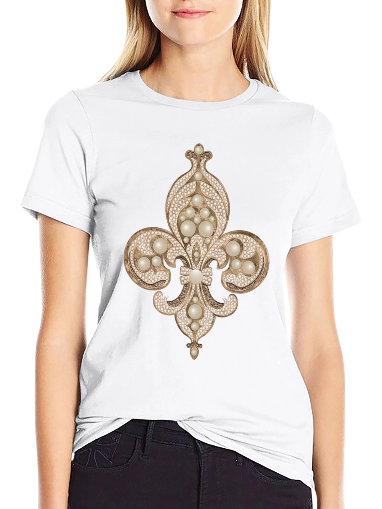 Fleur-de-lis Jewel Embellished T-Shirt
