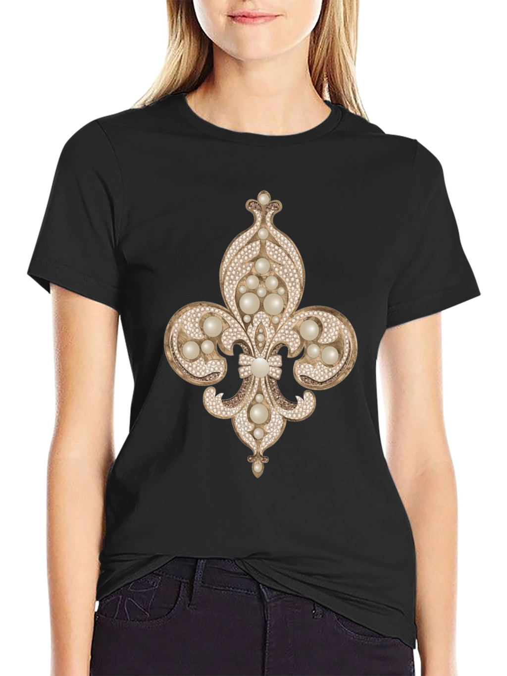 Fleur-de-lis Jewel Embellished T-Shirt