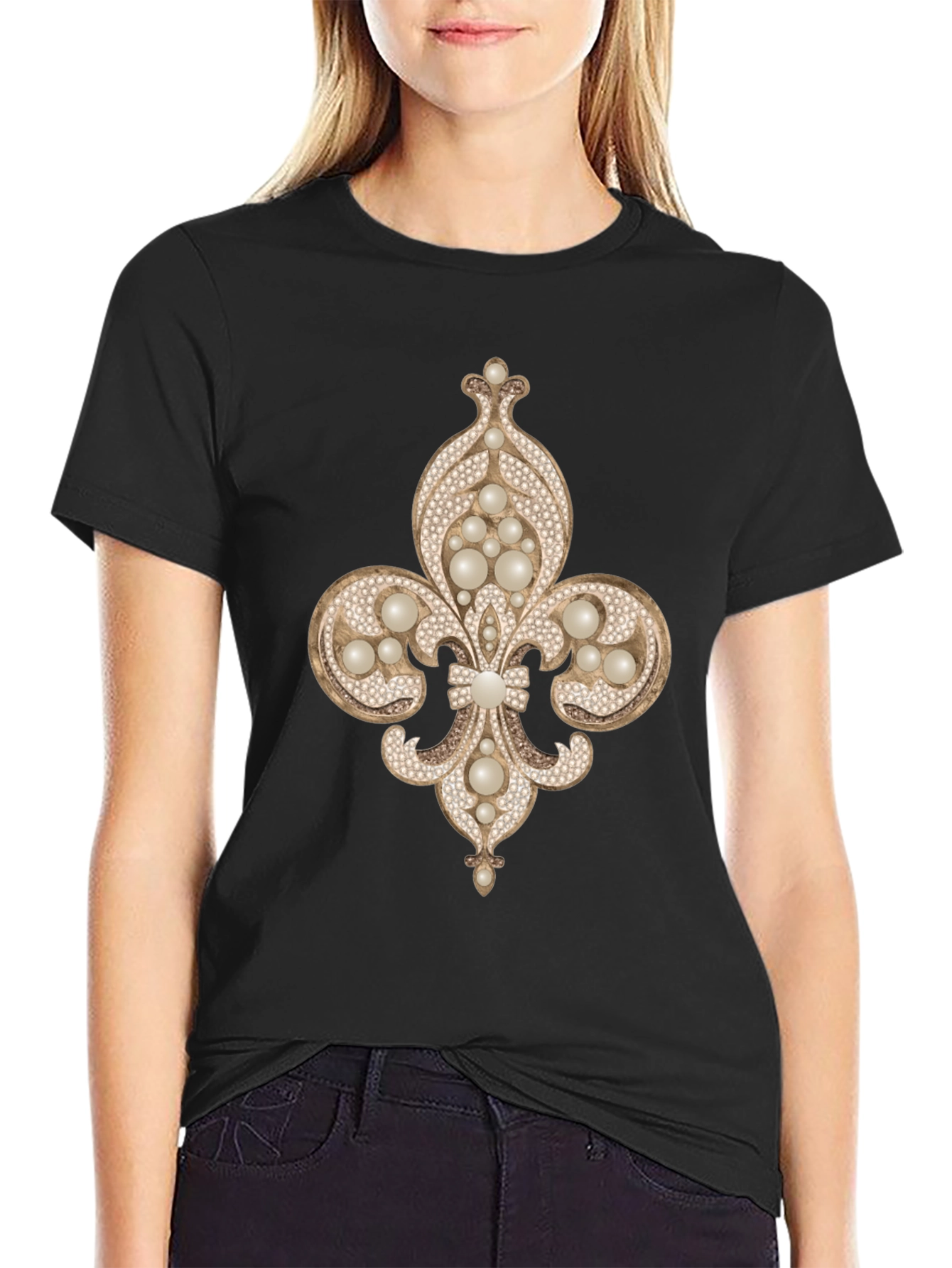 Fleur-de-lis Jewel Embellished T-Shirt