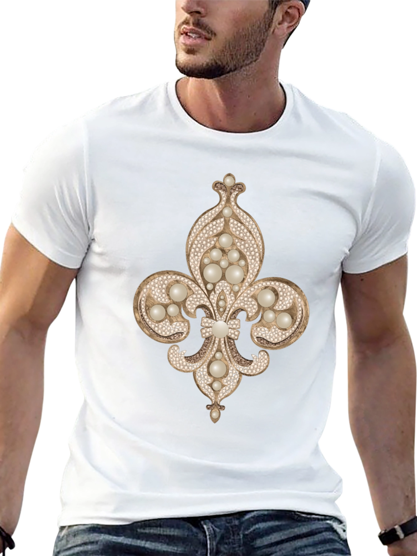 Fleur-de-lis Jewel Embellished T-Shirt