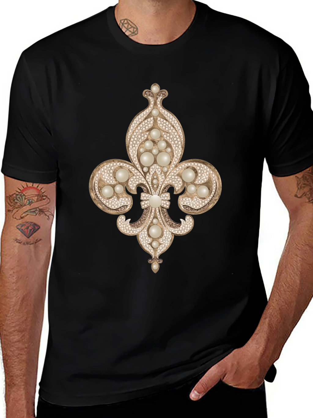 Fleur-de-lis Jewel Embellished T-Shirt