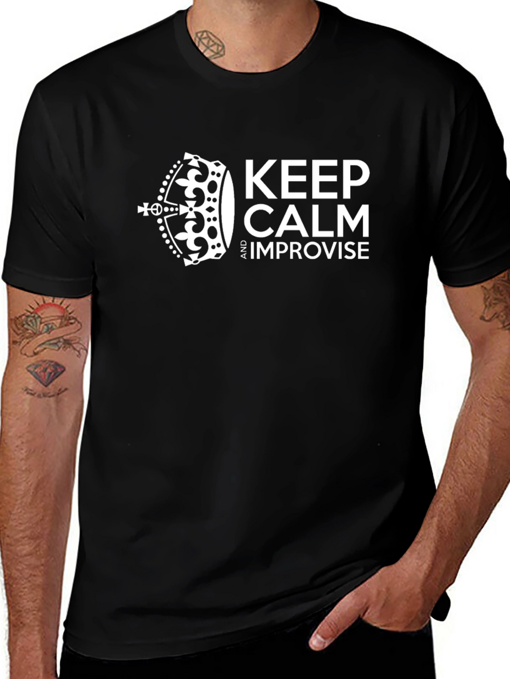 Keep Calm Improvise Black Graphic Tee