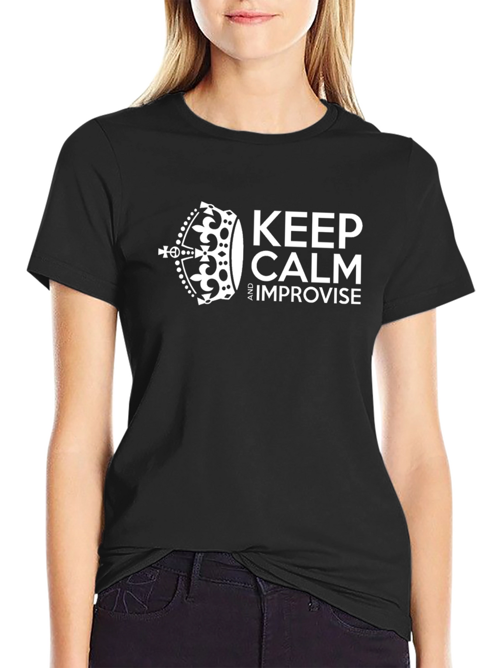 Keep Calm Improvise Black Graphic Tee