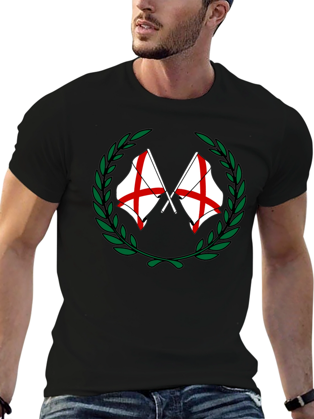 England Flag Laurel Wreath Graphic T-Shirt