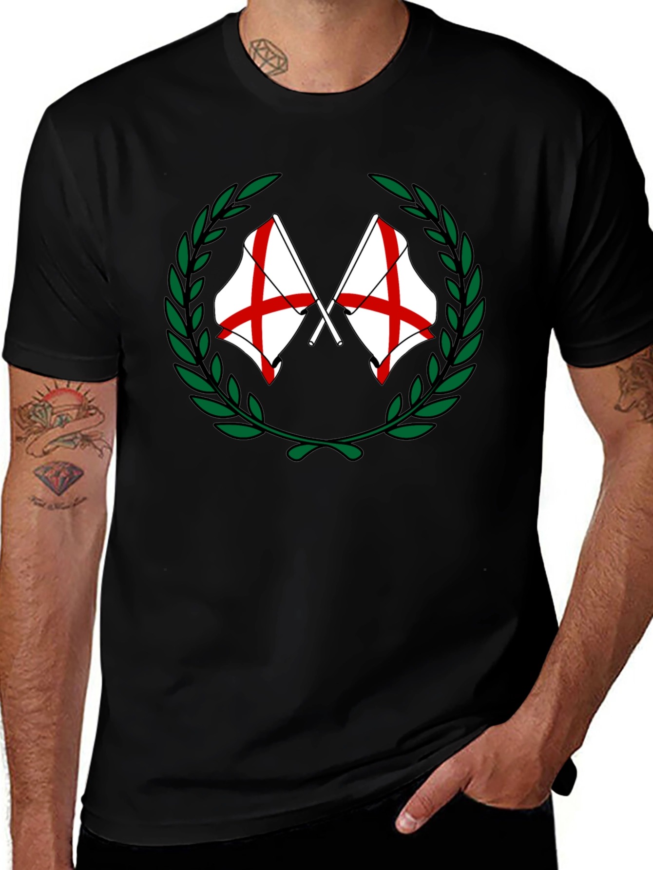 England Flag Laurel Wreath Graphic T-Shirt