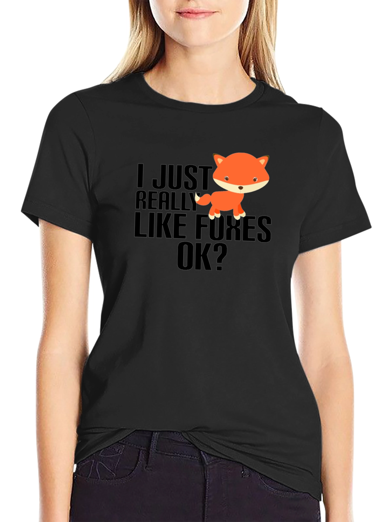 I Just Really Like Foxes OK? Black T-Shirt