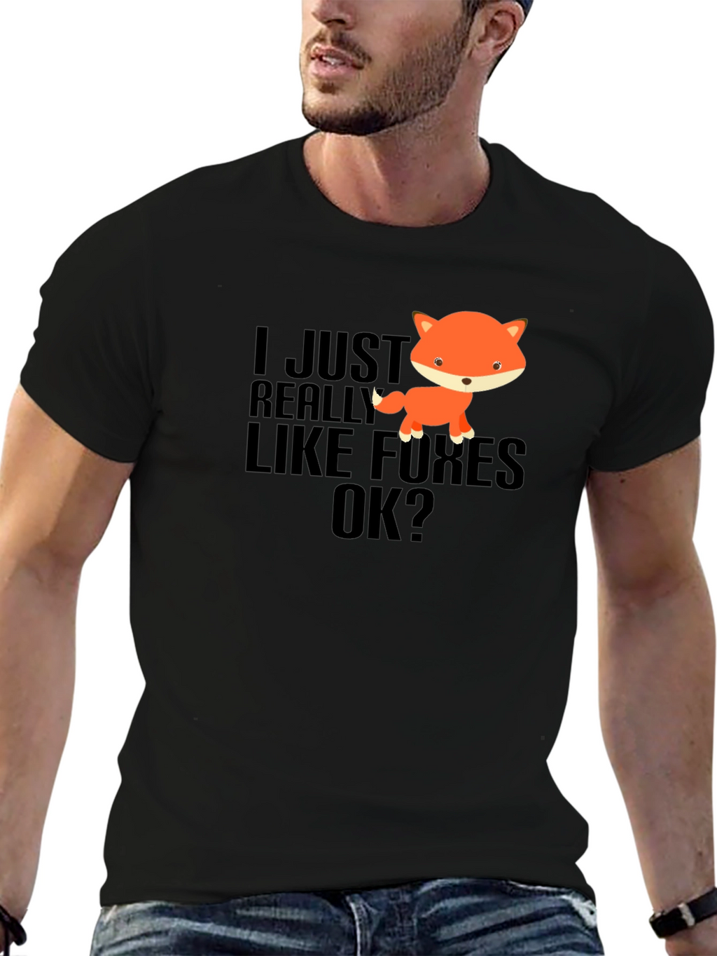 I Just Really Like Foxes OK? Black T-Shirt