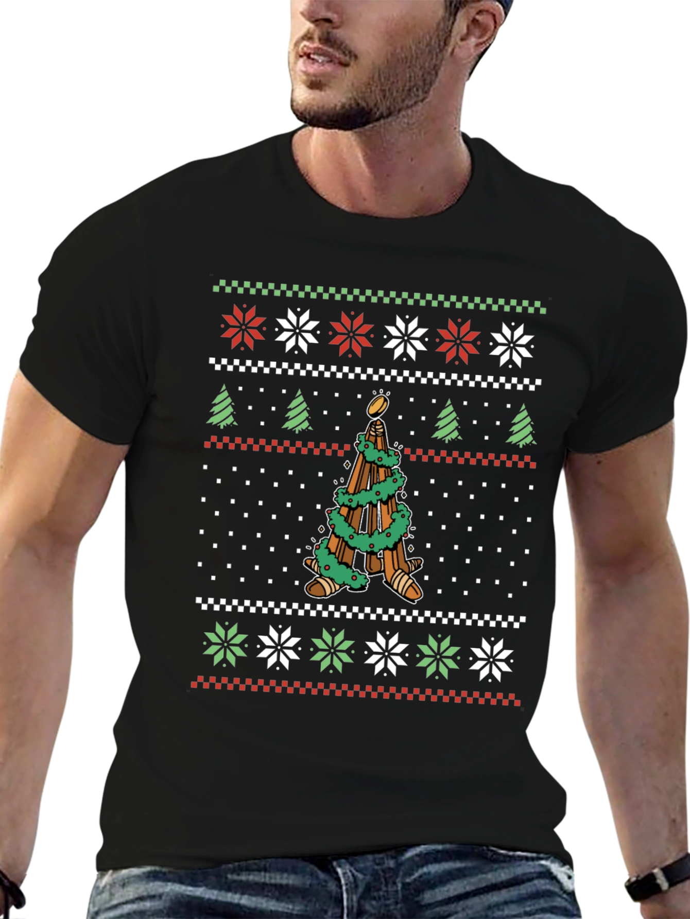 Festive Ugly Christmas T-Shirt - Unique Tree Design