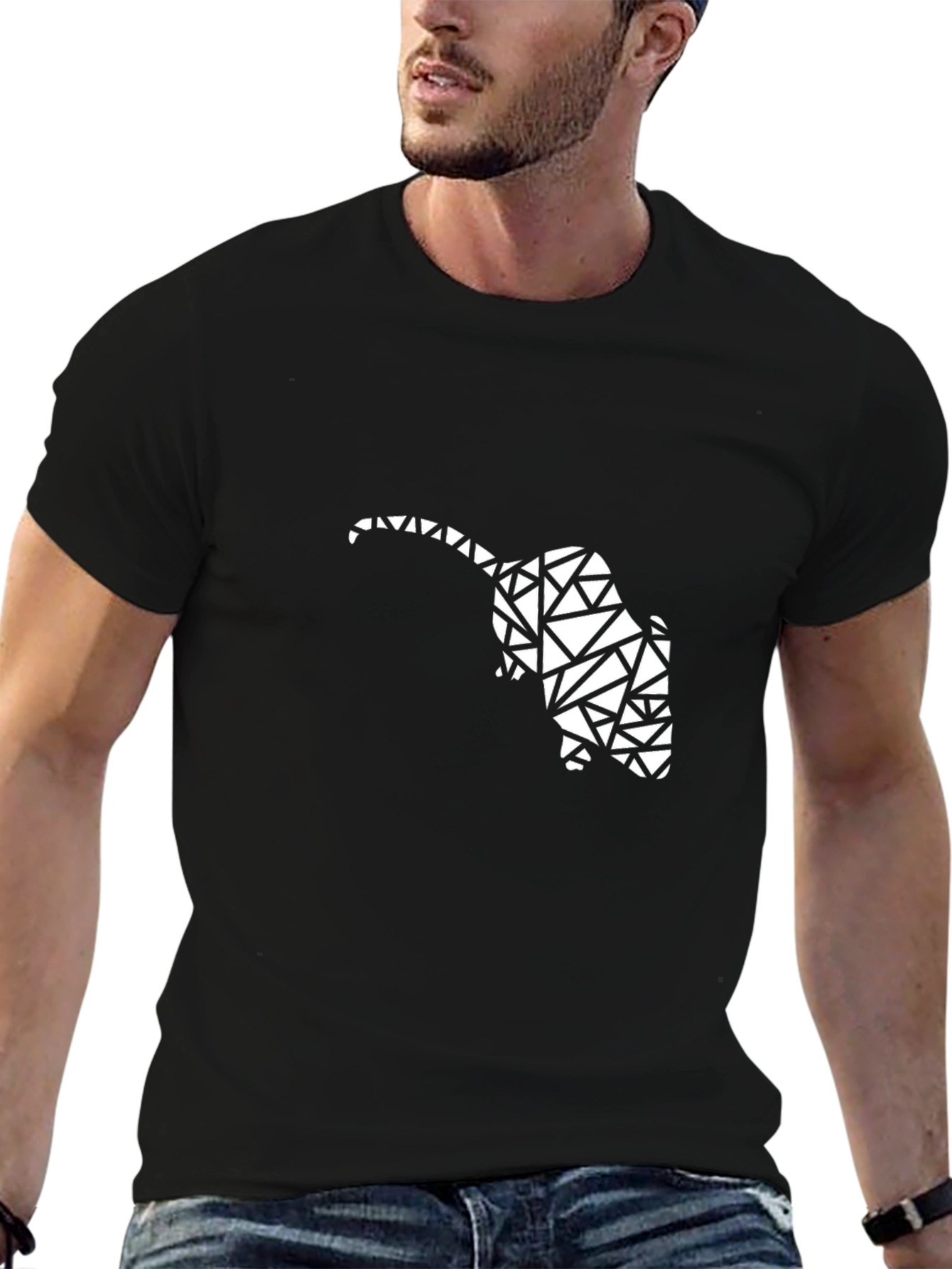 Geometric Rat Graphic Tee - Black