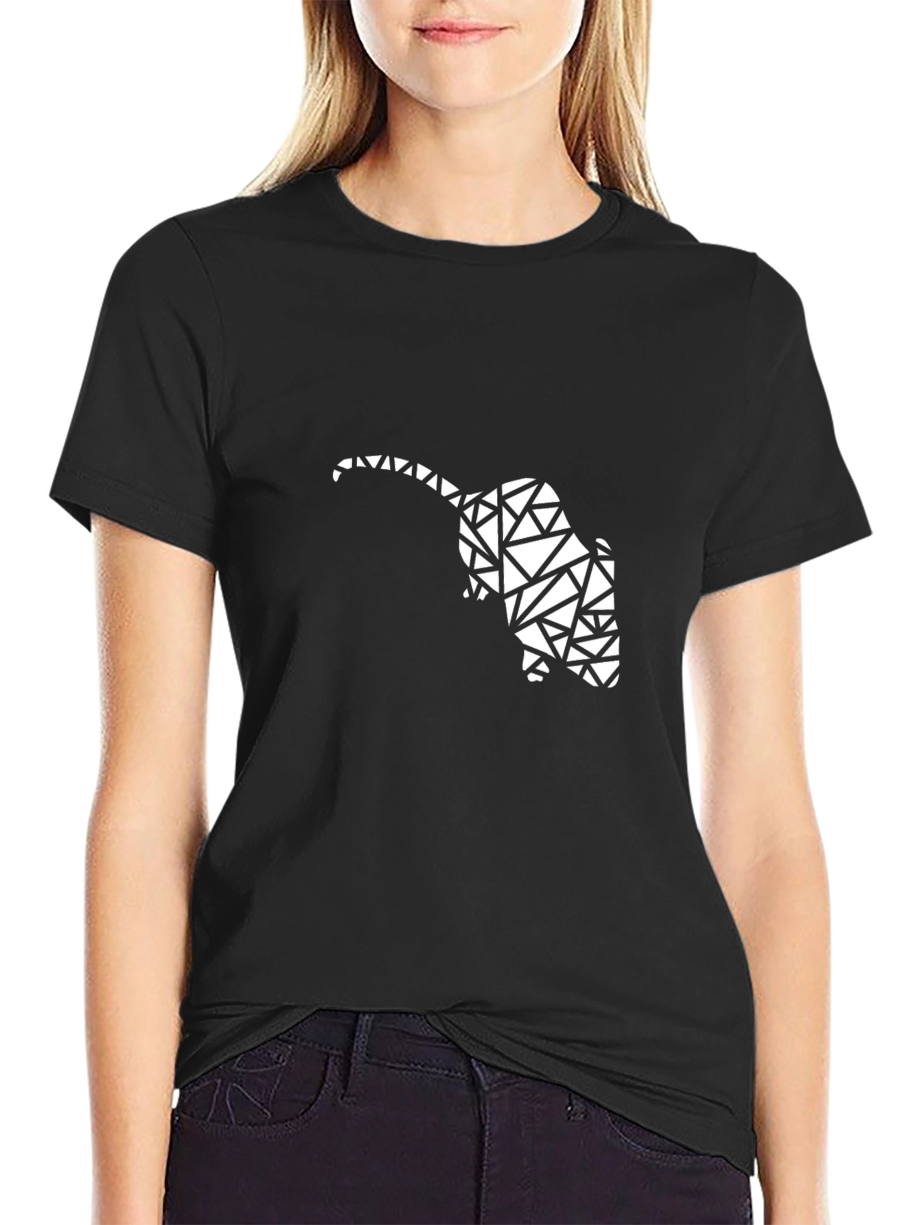 Geometric Rat Graphic Tee - Black