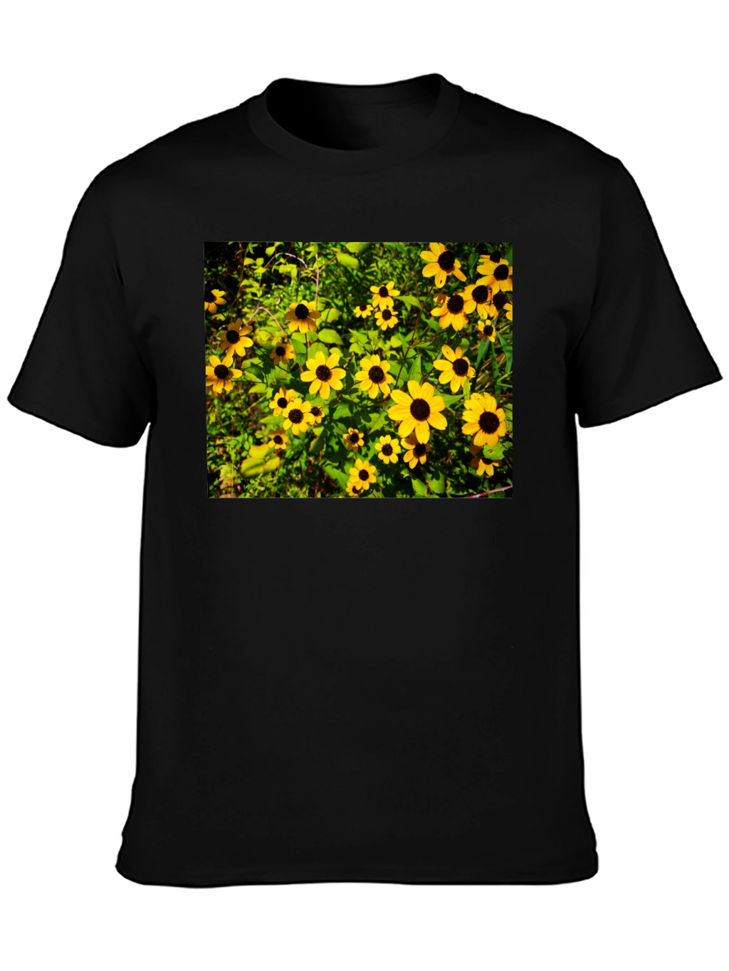 Floral Black T-Shirt - Garden Yellow Flowers