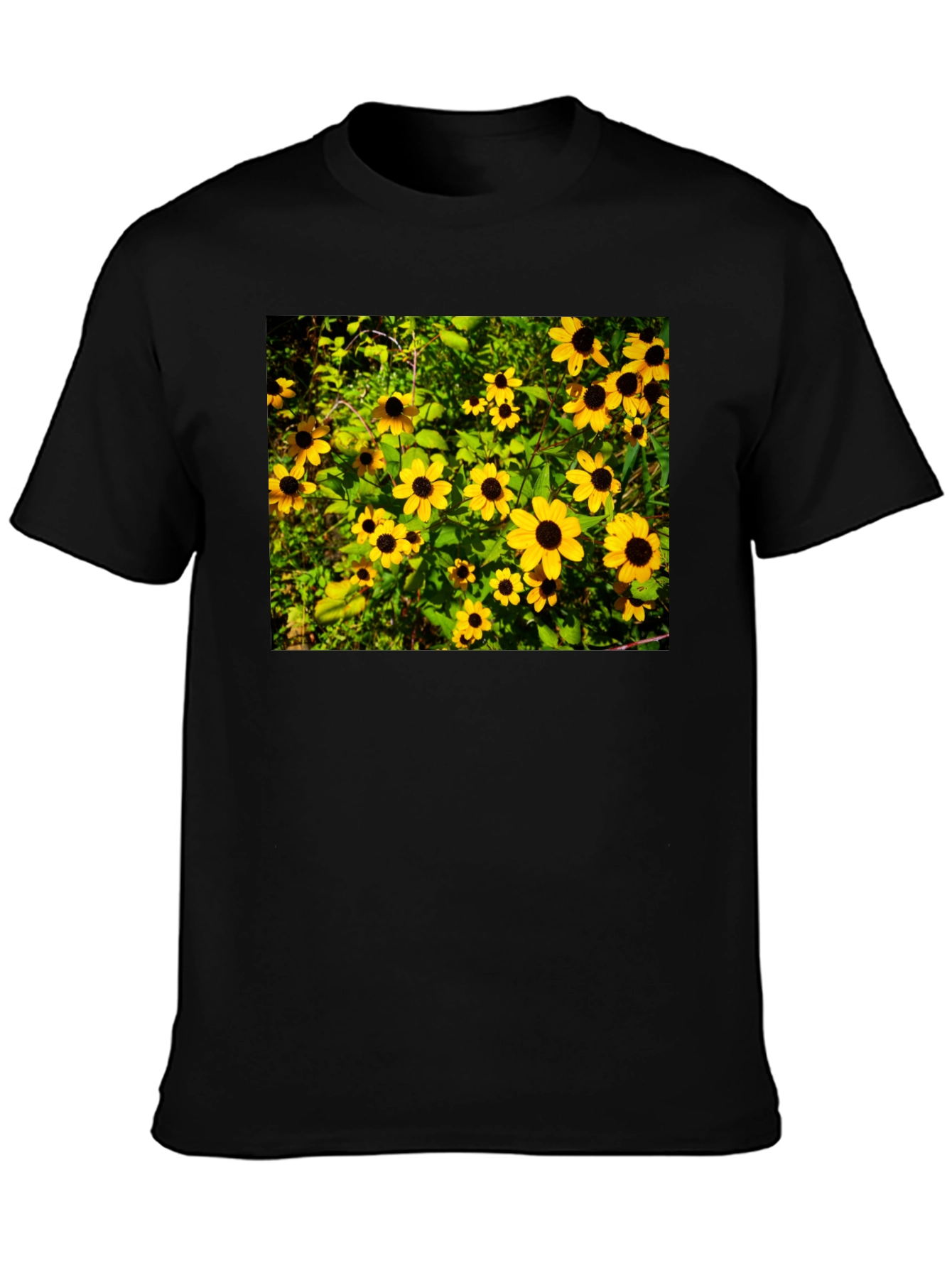 Floral Black T-Shirt - Garden Yellow Flowers