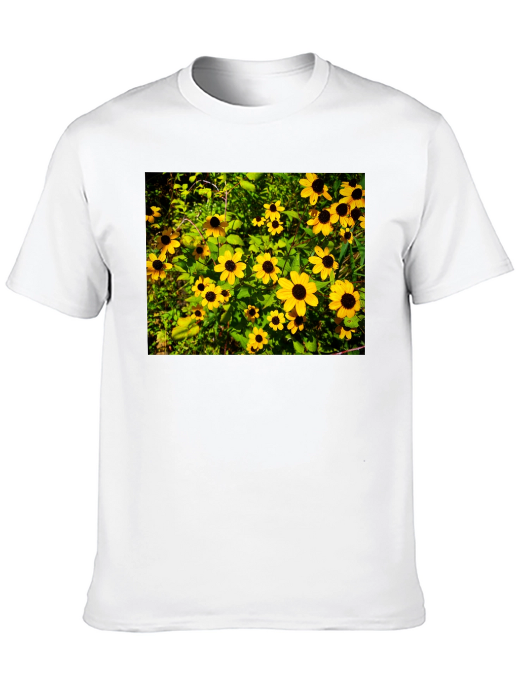 Floral Black T-Shirt - Garden Yellow Flowers