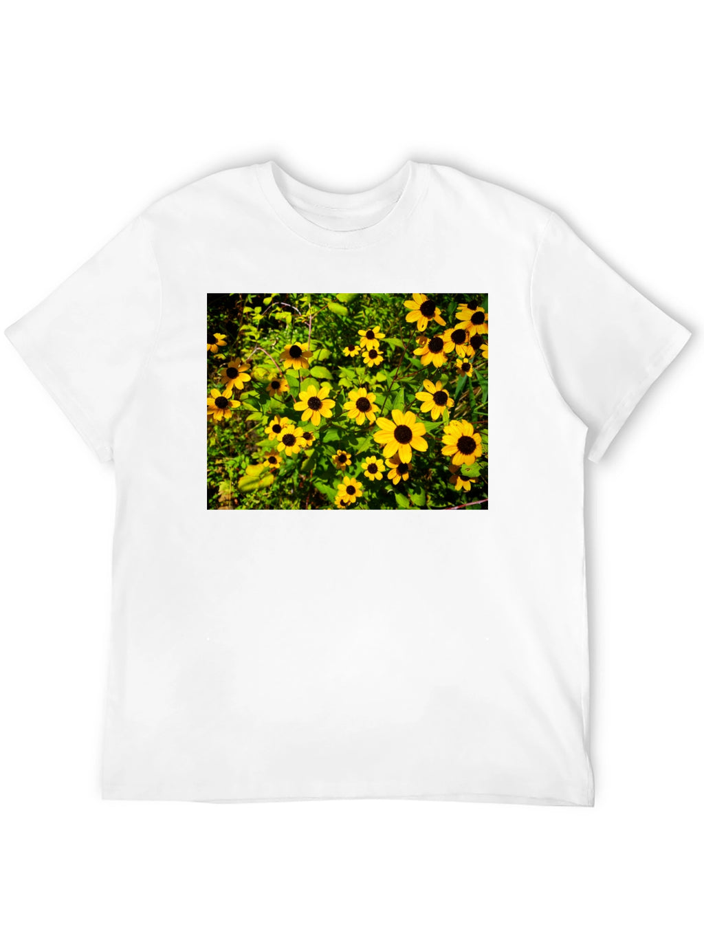 Floral Black T-Shirt - Garden Yellow Flowers