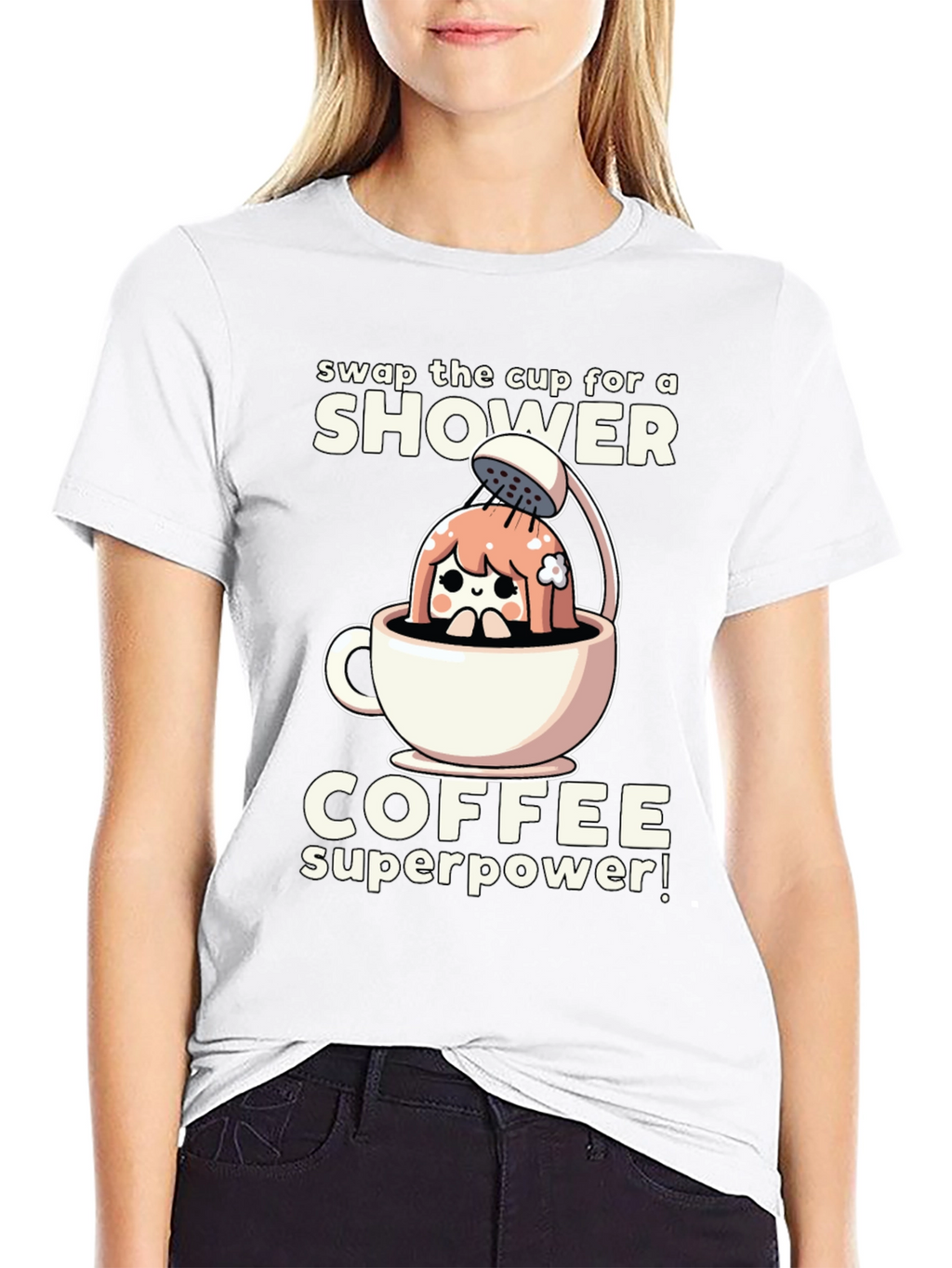 Shower Coffee Superpower T-Shirt - Black Graphic Tee
