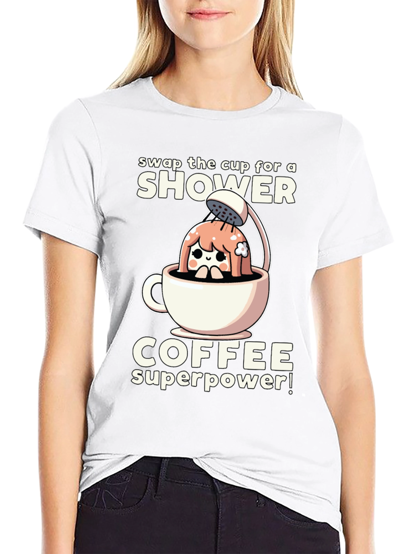 Shower Coffee Superpower T-Shirt - Black Graphic Tee