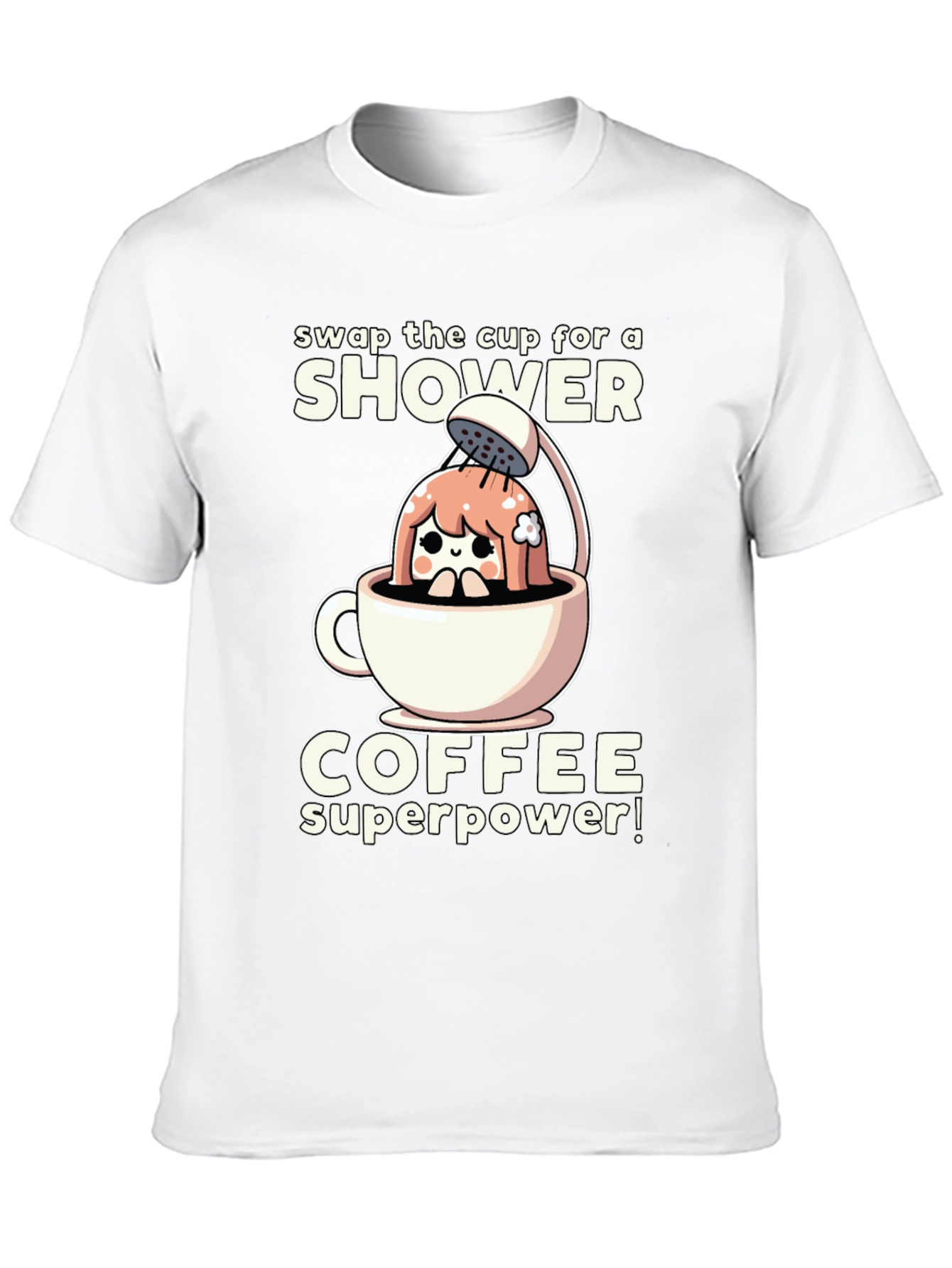 Shower Coffee Superpower T-Shirt - Black Graphic Tee