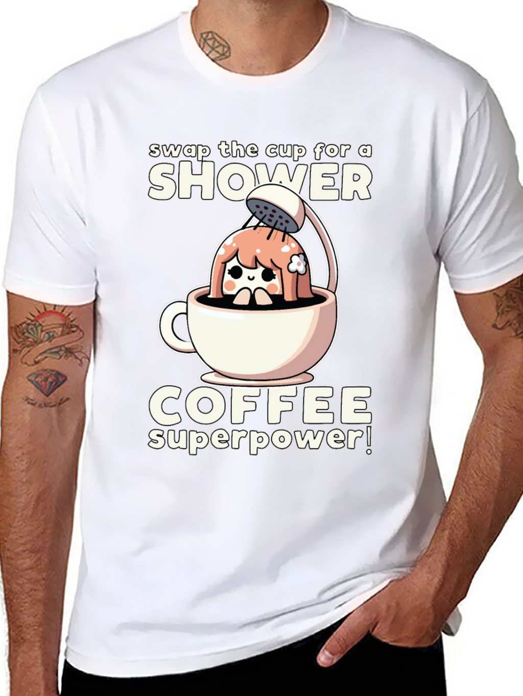Shower Coffee Superpower T-Shirt - Black Graphic Tee