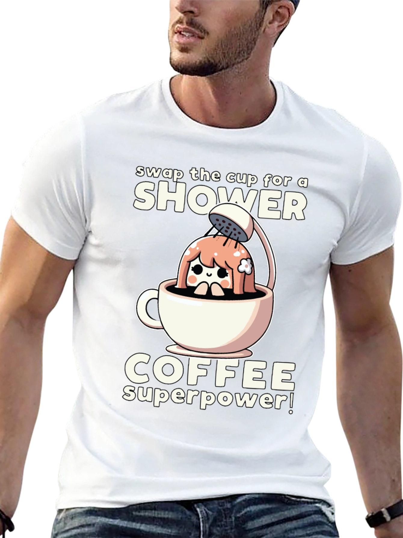 Shower Coffee Superpower T-Shirt - Black Graphic Tee