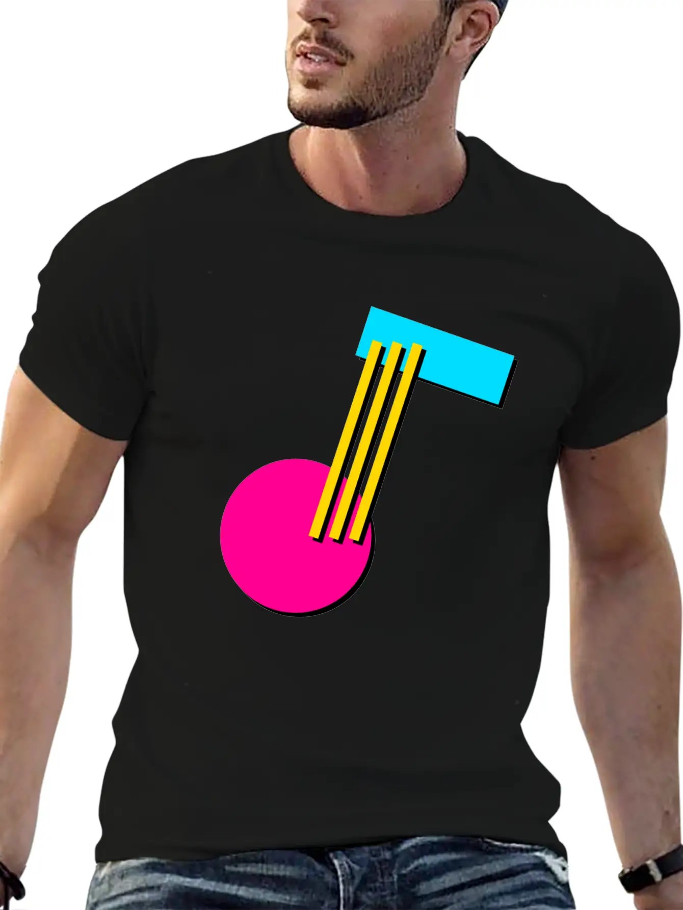 90s Geometry 9 Musical Note Breathable Soft Cotton T-Shirt – Timeless Casual Look