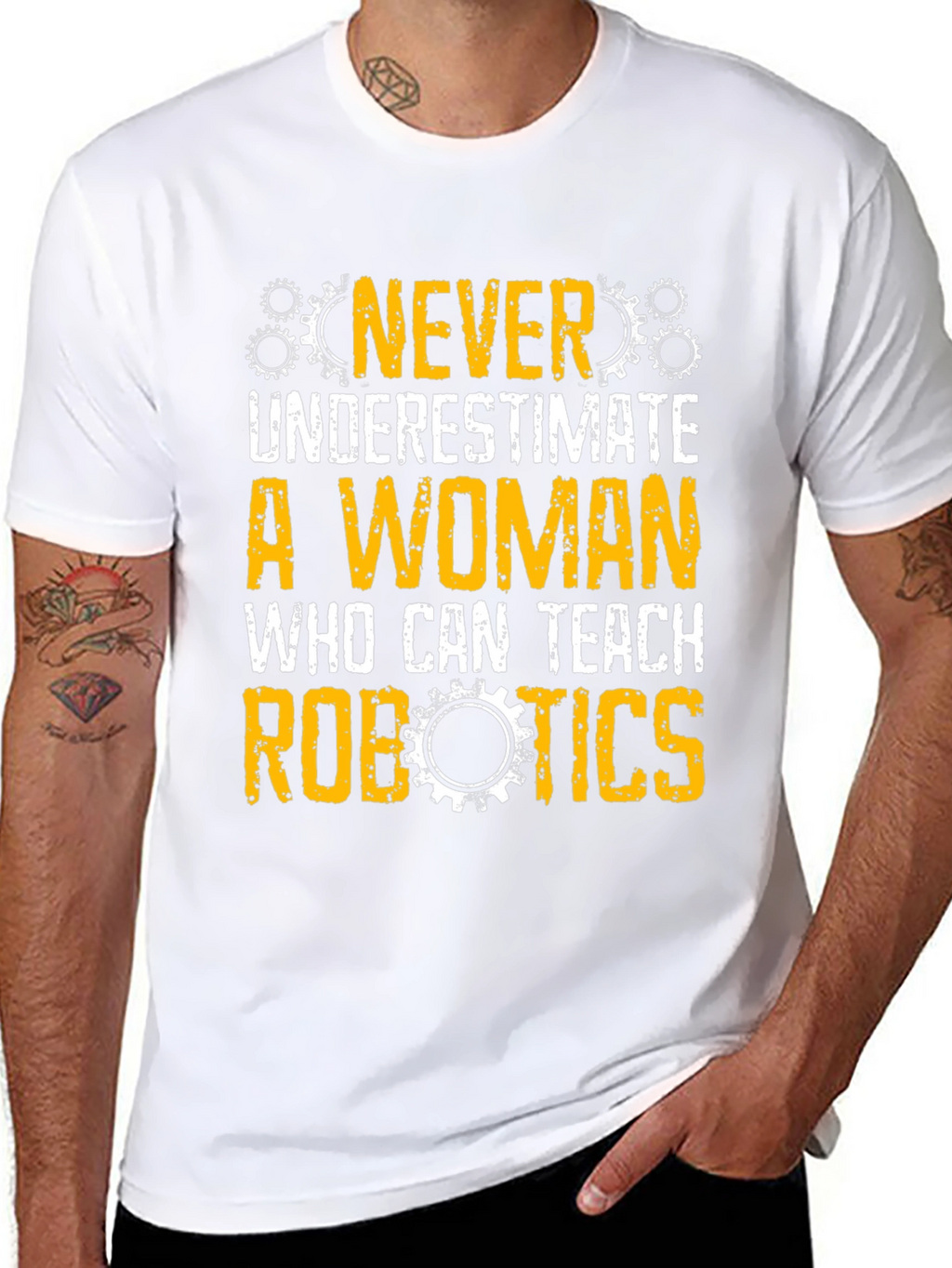 Never Underestimate Woman Robotics Teacher T-Shirt