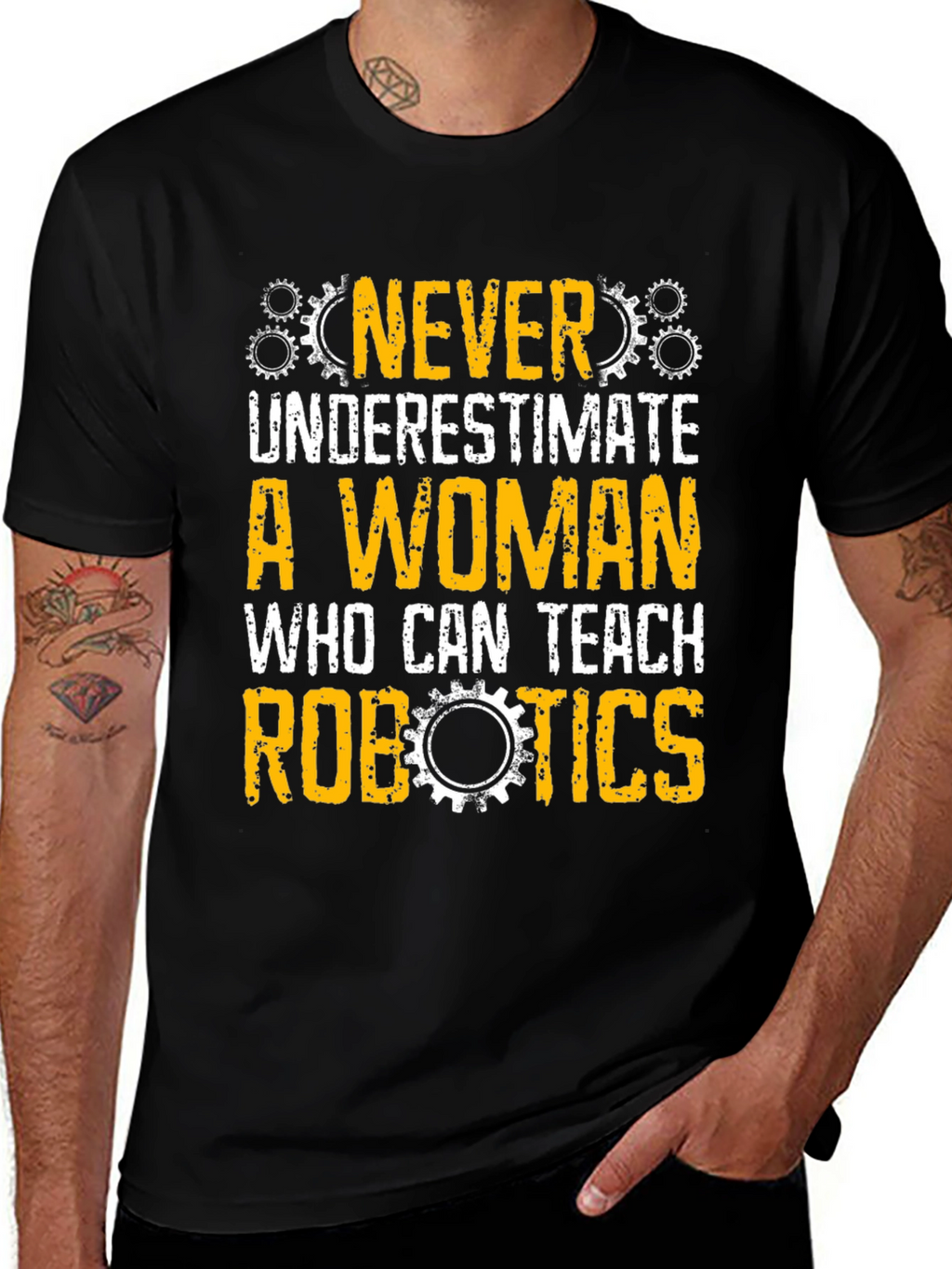 Never Underestimate Woman Robotics Teacher T-Shirt