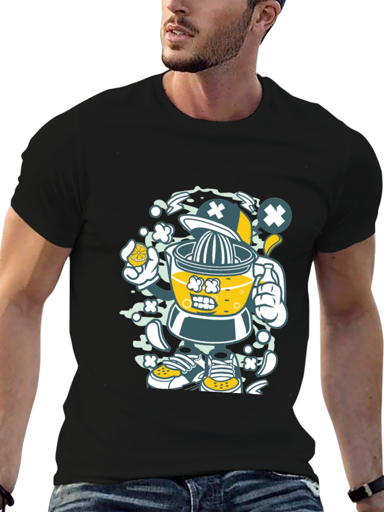 Juicer Cartoon Character Black T-Shirt