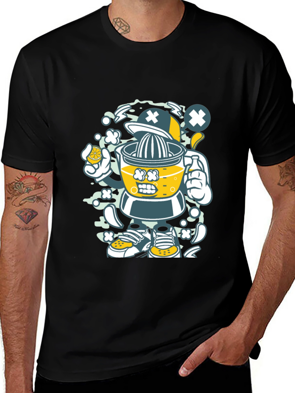 Juicer Cartoon Character Black T-Shirt