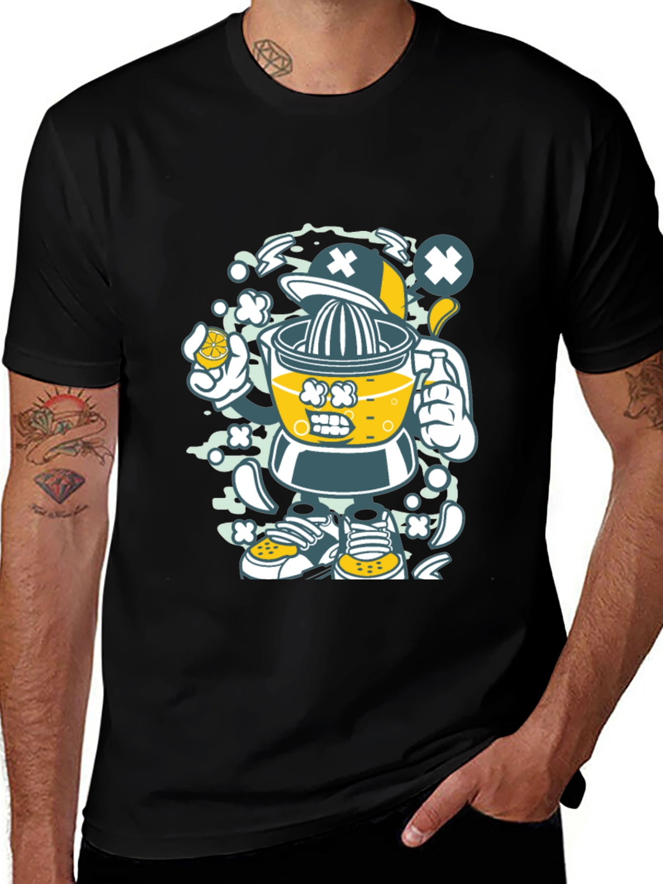 Juicer Cartoon Character Black T-Shirt