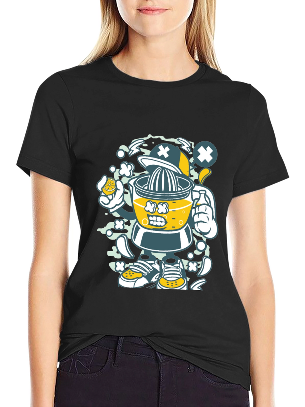 Juicer Cartoon Character Black T-Shirt