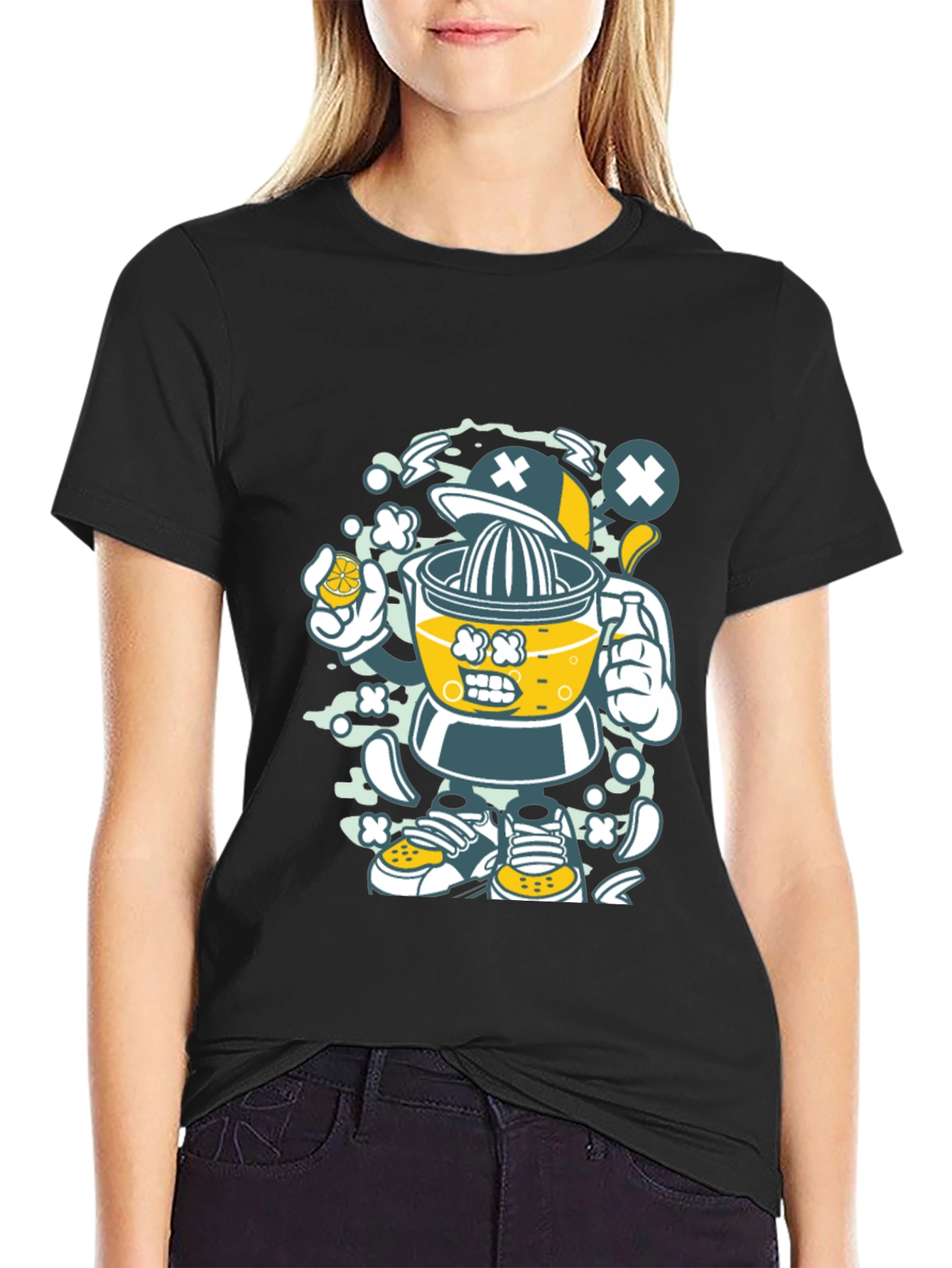 Juicer Cartoon Character Black T-Shirt