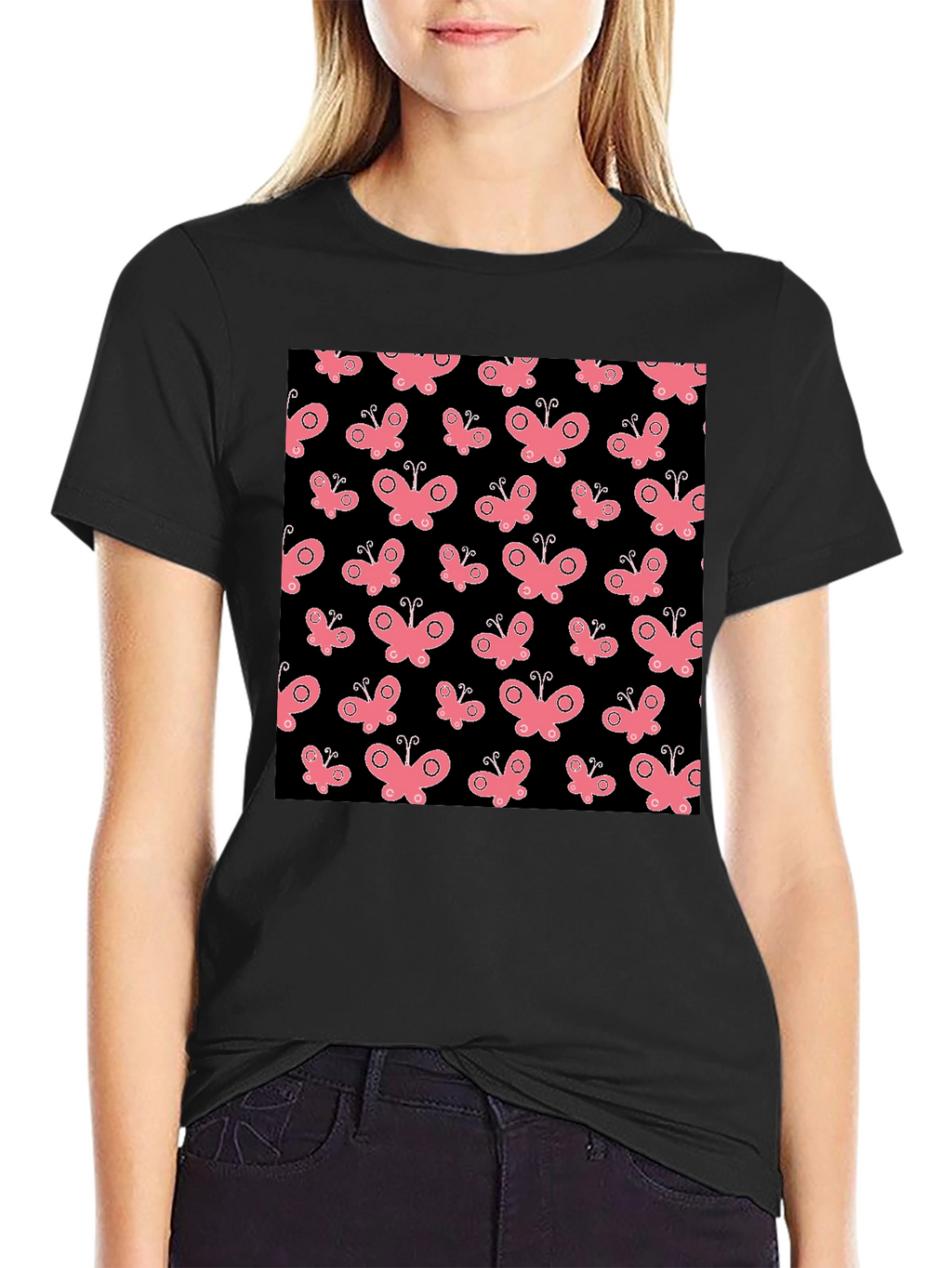 Butterfly Pattern Black T-Shirt