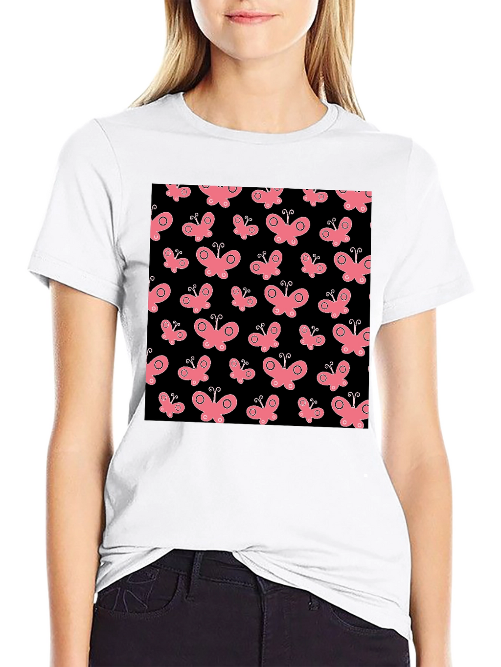 Butterfly Pattern Black T-Shirt