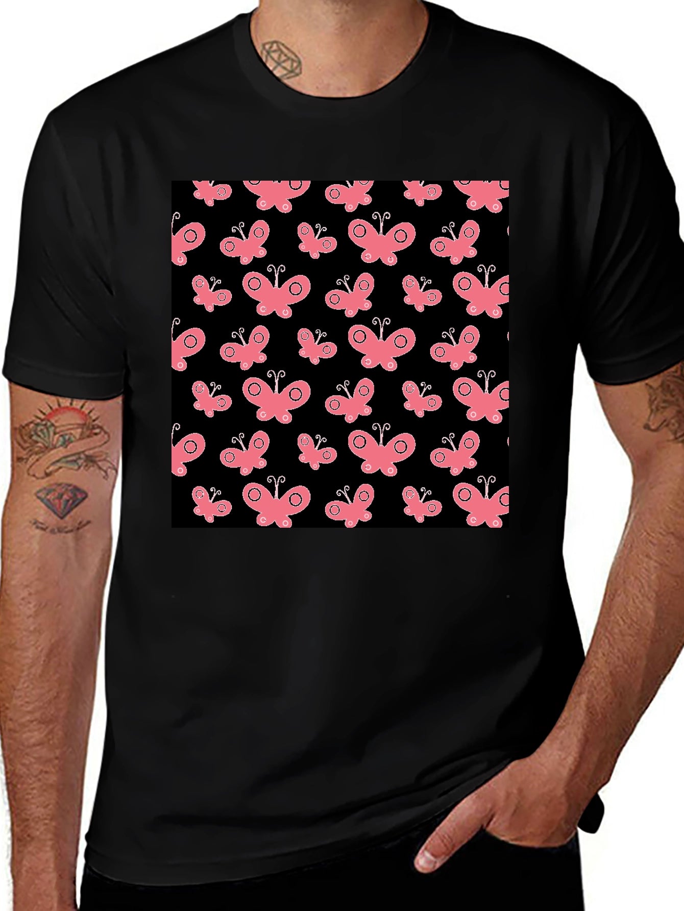 Butterfly Pattern Black T-Shirt