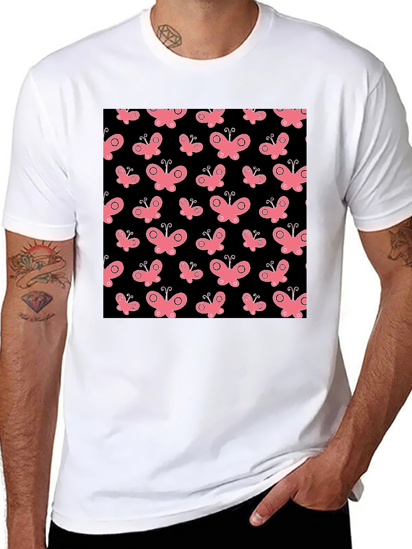Butterfly Pattern Black T-Shirt