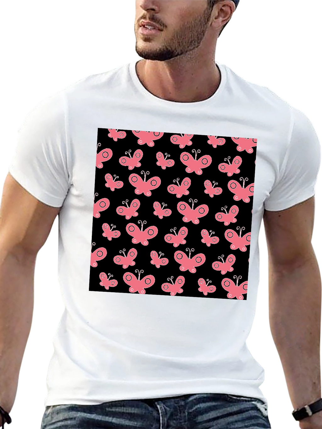 Butterfly Pattern Black T-Shirt