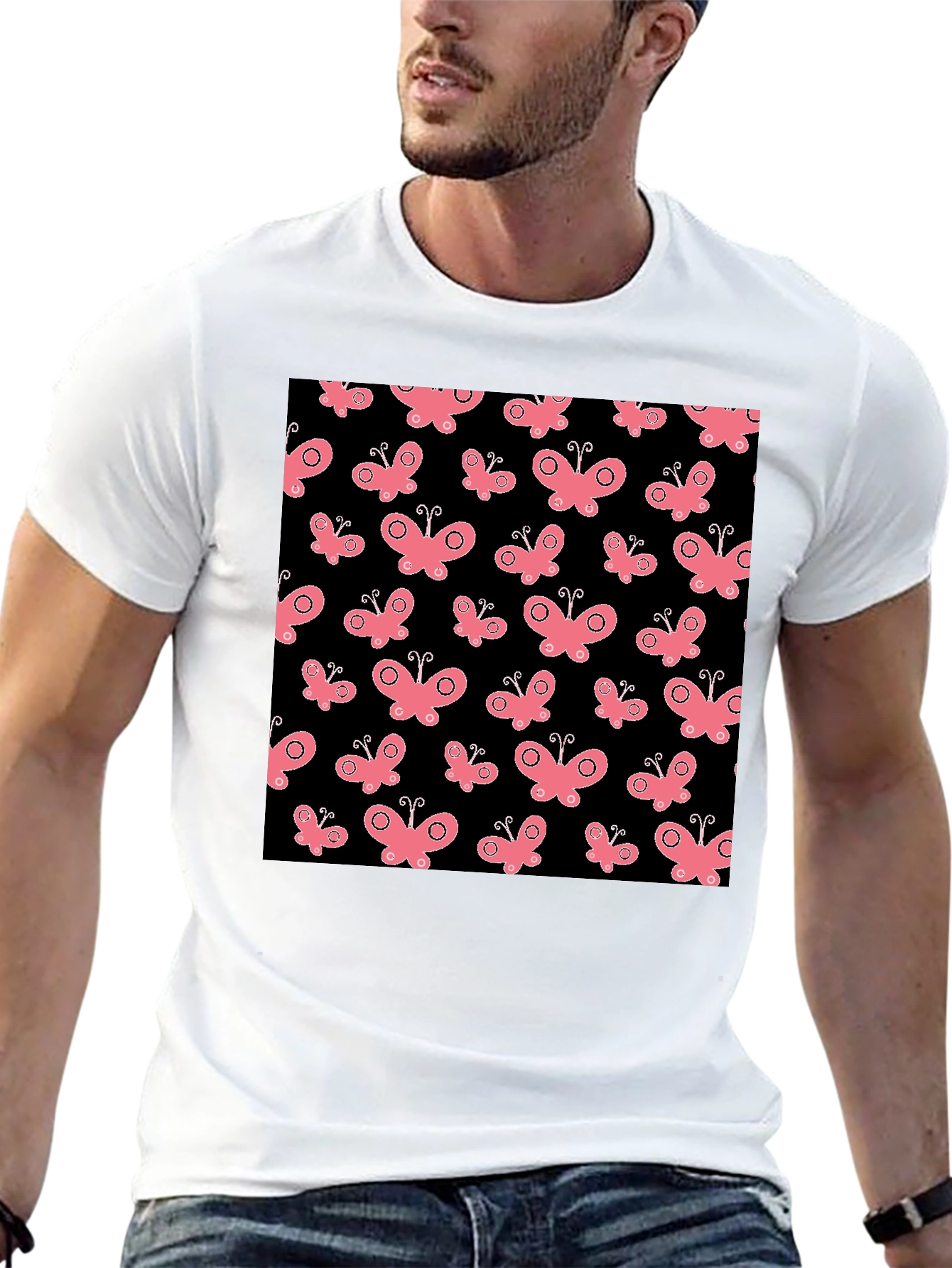 Butterfly Pattern Black T-Shirt