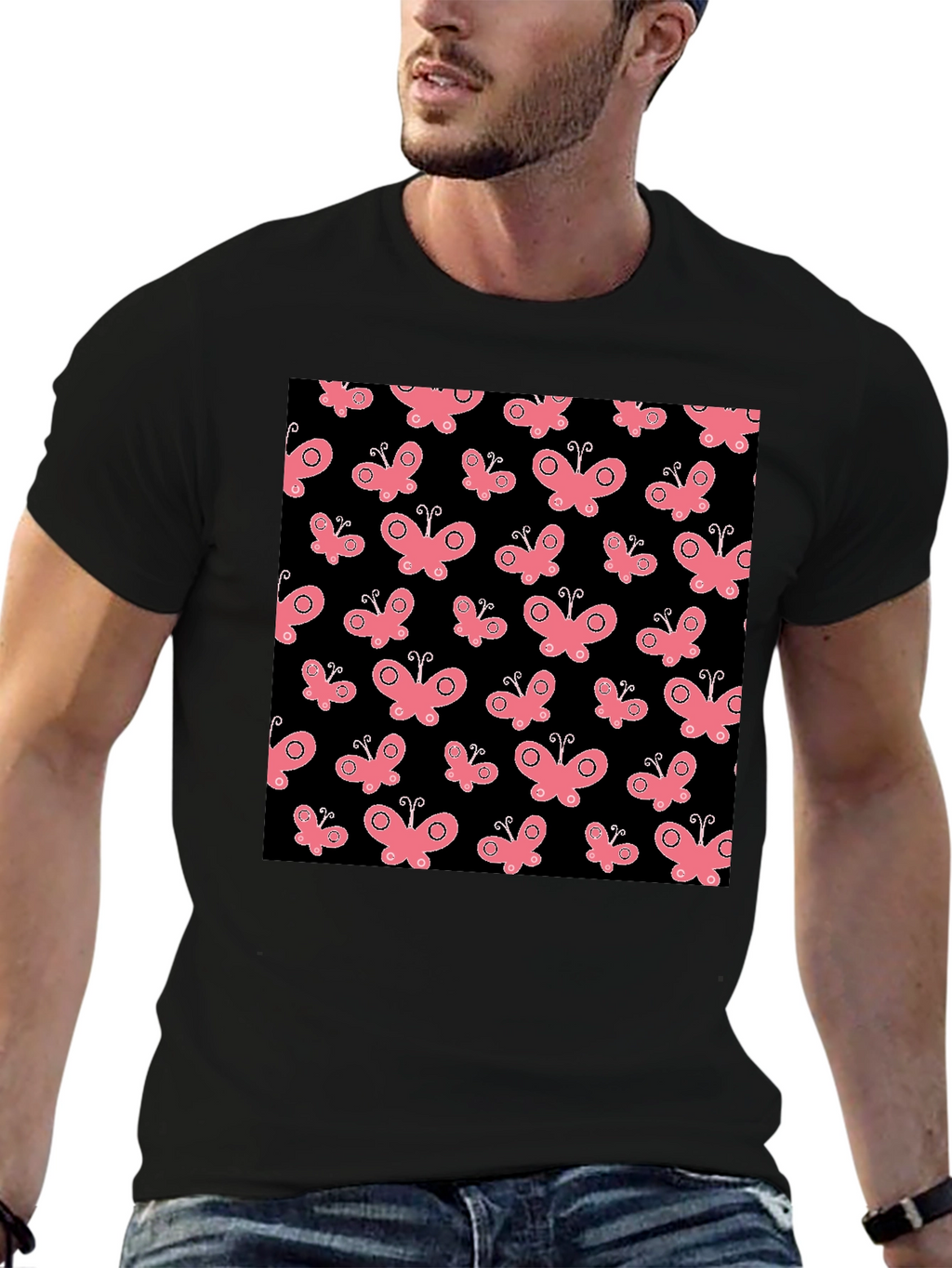 Butterfly Pattern Black T-Shirt
