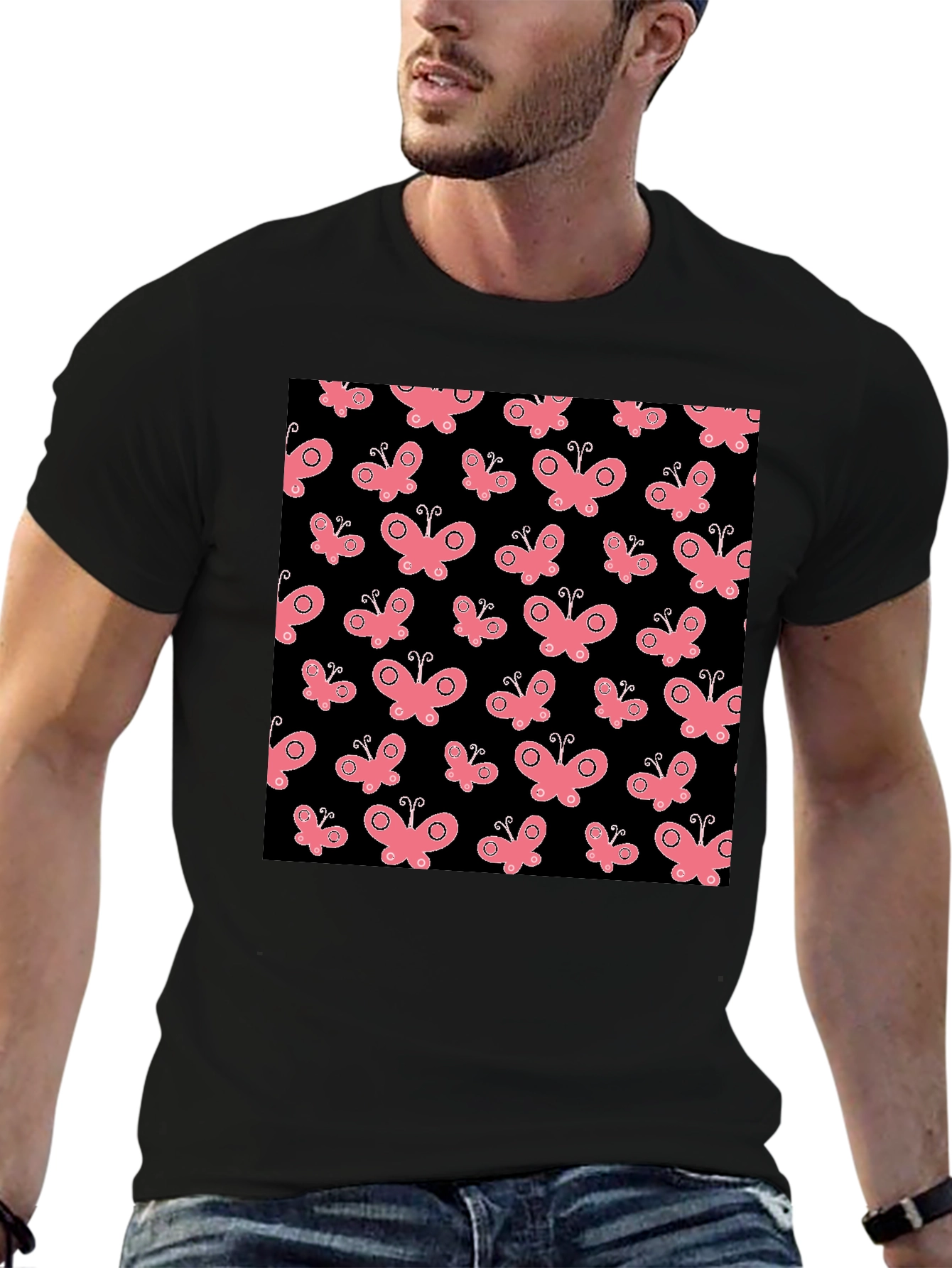 Butterfly Pattern Black T-Shirt