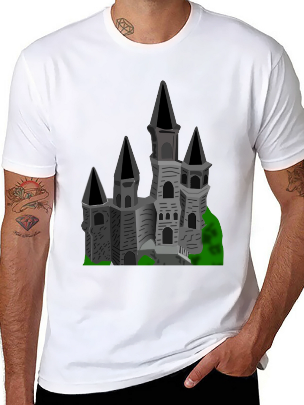 Gothic Castle Graphic Tee - Black Cotton T-Shirt